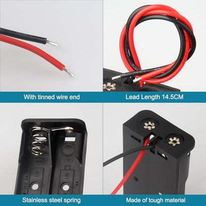 VWEICYY 4PACK 2 AA Battery Holder housing with Leads,4PCS 2 x 1.5V AA Battery Holder Case,Battery Holder Without Cover