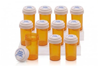 Empty Pill Bottles 13 Dram Amber Reversible Caps