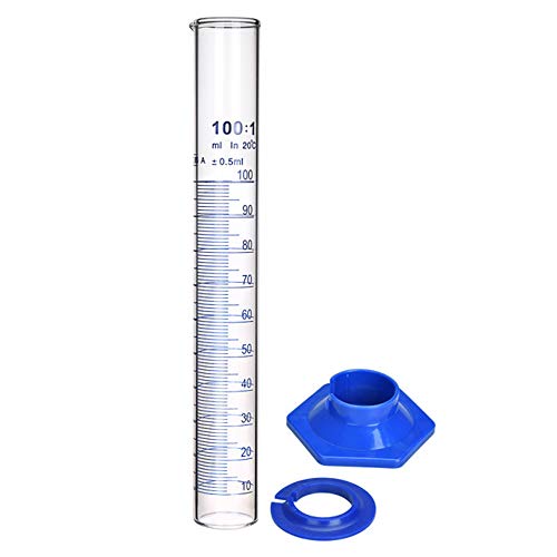 Thick Glass Graduated Cylinder Measuring Liquid Lab Cylinders with Anti-Falling Plastic Base and Bumper Guards and Cylinder Brush (Glass, 100ML) - size: 100ML