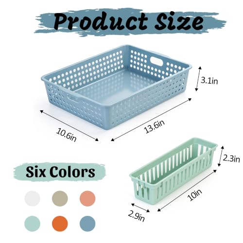 6 Pack Turn in Trays Classroom with 6Pcs Small Baskets, Plastic Classroom Storage Bins Paper Trays for Classroom,Teachers, Students(13.6”×10.6”×3.1”) - color: Boho