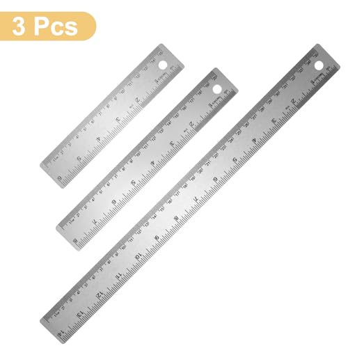 HARFINGTON 3pcs Stainless Steel Metal Ruler 15/20/35cm Straight Edge with Cork Backing Non-Slip Inch Metric Metal Ruler for Classroom Office Home Drafting Tools - size: 15/20/35cm