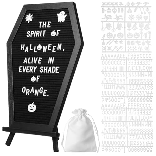Operitacx Coffin Letter Board, 16 x 11 Inch Halloween Felt Message Sign - color: 350Pcs