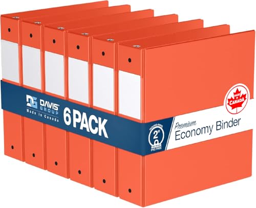 Premium Economy 3-Ring Binder, Spine Label, 2" Round Rings, Orange, 6 Pack - color: Orange, size: 2 Inch