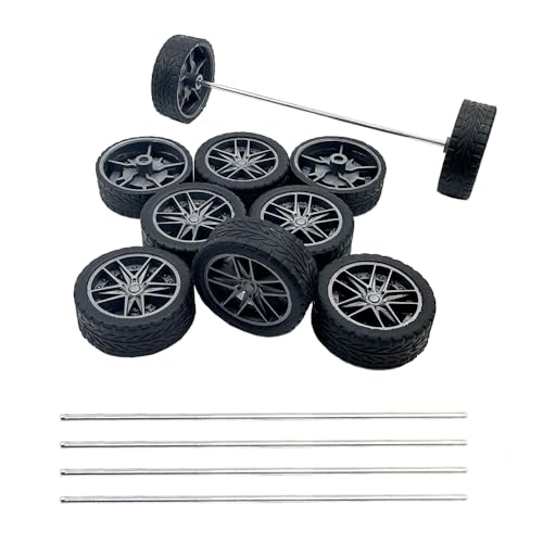 10PCS Model Car Wheels 30mm Toy Car Rubber Tire Wheels with Metal Shaft Round Axles for for RC Car Truck Robot DIY Model Toy Wheel Replacement Accessories (2x30mm) - style: 2x30mm