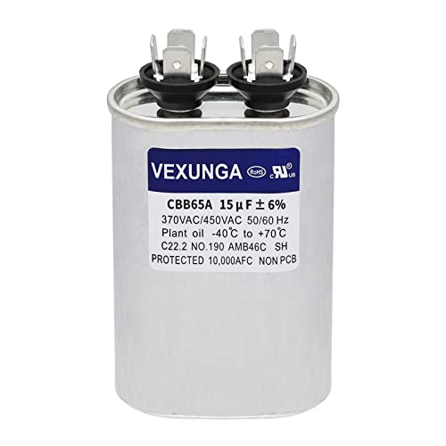 VEXUNGA 15uF 370/440VAC 50/60Hz CBB65 CBB65A Oval Run Start Capacitor 15 MFD 370V/440V Air Conditioner Capacitors for AC Unit Fan Motor Start or Pool Pump or Air Condenser Straight Cool - style: [V01] 15uF Oval