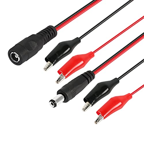 Alligator Clip Jumper Probe to DC 5.5x2.1mm Male and Female Test Wre 18AWG Adapter Red and Black Wire Alligator Clip Test Wire 50 cm for Testing The Circuit (DC Male +DC Female)