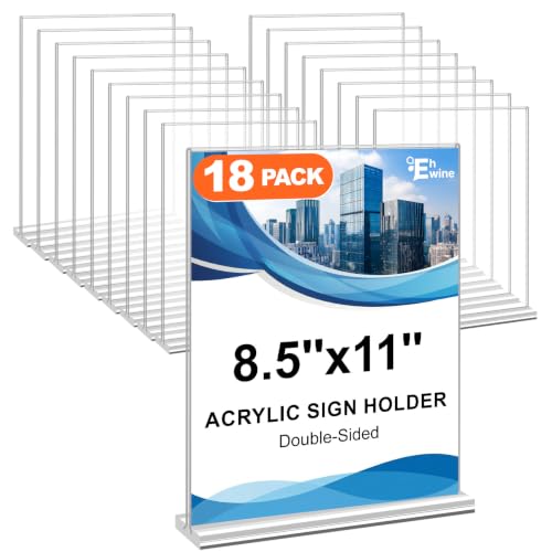 EHWINE Acrylic Sign Holder 8.5 x 11, 18 Pack Double-Sided Stand up Table Top Sign Holders, Clear Acrylic Picture Frame Menu Flyer Paper Holder Display Stand for Office Business Store Wedding Party - size: Vertical 18 Pack 8.5x11 Inch