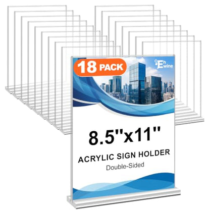 EHWINE Acrylic Sign Holder 8.5 x 11, 18 Pack Double-Sided Stand up Table Top Sign Holders, Clear Acrylic Picture Frame Menu Flyer Paper Holder Display Stand for Office Business Store Wedding Party - size: Vertical 18 Pack 8.5x11 Inch