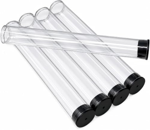 Prestige Import Group - 7/8" Interior Diameter Clear Plastic Empty Storage Tubes - Flat Bottom - 80ml Capacity, Press Fit Black Cap - 25 Pack - size: Pack of 25