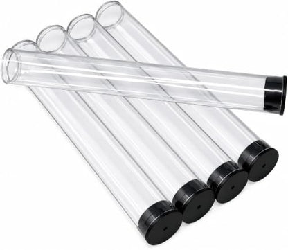 Prestige Import Group - 7/8" Interior Diameter Clear Plastic Empty Storage Tubes - Flat Bottom - 80ml Capacity, Press Fit Black Cap - 25 Pack - size: Pack of 25