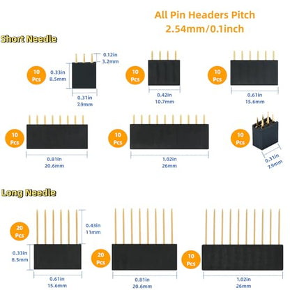 122 Pcs 2.54mm Female Header Pins Kit 3 4 6 8 10 40 Pin PCB Board Connector Compatible with for Arduino DIY Prototyping