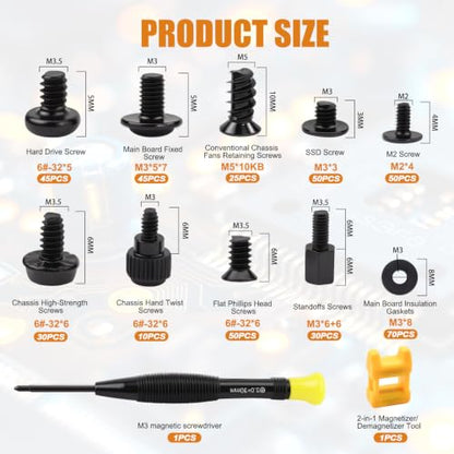 mankk 400PCS PC Screws & Standoffs for Motherboard SSD Fan Case DIY Repair - color: Black