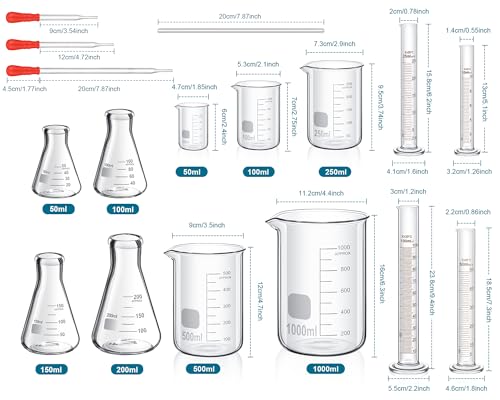 Frienda 20 Pcs 50/100/250/500/1000ml Lab Glassware Beaker Set - size: 50/100/250/500/1000ml