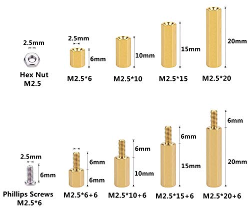 320Pcs M2.5 Male-Female Brass Spacer Standoff & Stainless Steel Screw Nut Assortment Kit