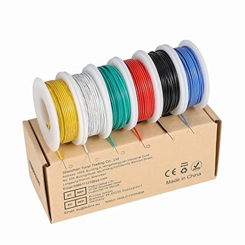 TUOFENG 26 AWG Solid Tinned Copper Wire Kit, 6 Colors, 33 ft Each - size: 26 AWG Solid Core 6 Colors 33 ft