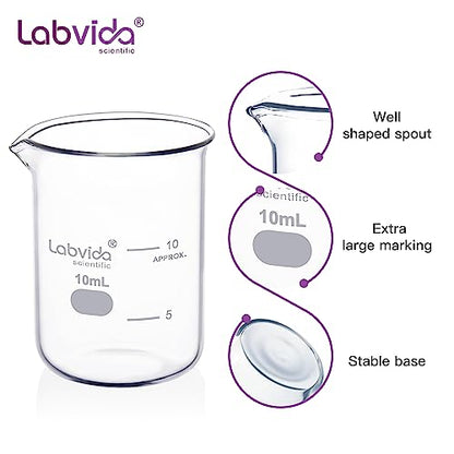 Upgrated 10ml Beaker set, 12pcs of beaker shot glasses, Low Form Glass Beakers set, 3.3 Boro with Printed Graduation, LVA036 - style: 12pcs of Vol.10ml
