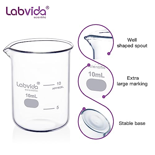 Upgrated 10ml Beaker set, 12pcs of beaker shot glasses, Low Form Glass Beakers set, 3.3 Boro with Printed Graduation, LVA036 - style: 12pcs of Vol.10ml
