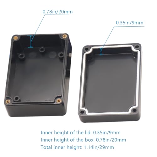 Junction Box, Zulkit Project Box IP65 Waterproof Outdoor Box ABS Plastic Electrical Boxes Electronic Enclosure Black 3.27 x 2.28 x 1.30 Inch(83x58x33mm)(Pack of 2) - size: 3.27" x 2.28'' x 1.30''(Pack of 2)