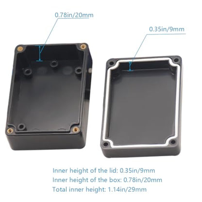 Junction Box, Zulkit Project Box IP65 Waterproof Outdoor Box ABS Plastic Electrical Boxes Electronic Enclosure Black 3.27 x 2.28 x 1.30 Inch(83x58x33mm)(Pack of 2) - size: 3.27" x 2.28'' x 1.30''(Pack of 2)