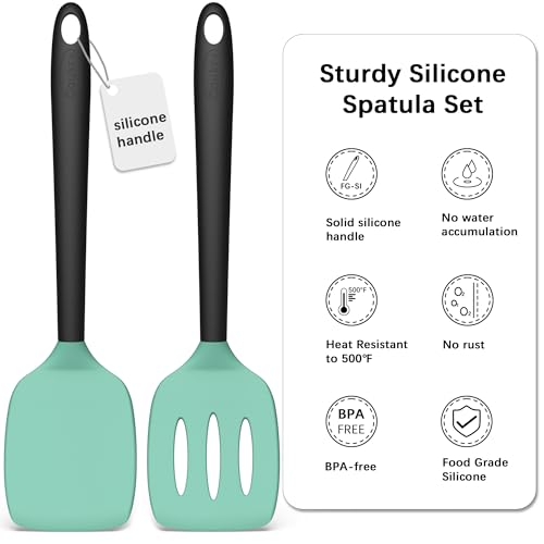 Coukre 2 Pack Silicone Spatula Set,High Heat Resistant, BPA-Free - color: AquaGreenBlack