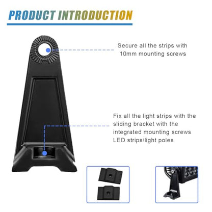 2PCS LED Light Bar Mounting Brackets, Adjustable Side Bracket Kit, Slide Base Bottom Mount Universal for Work Light Bars, LED Pod (902-4) - size: 902-4