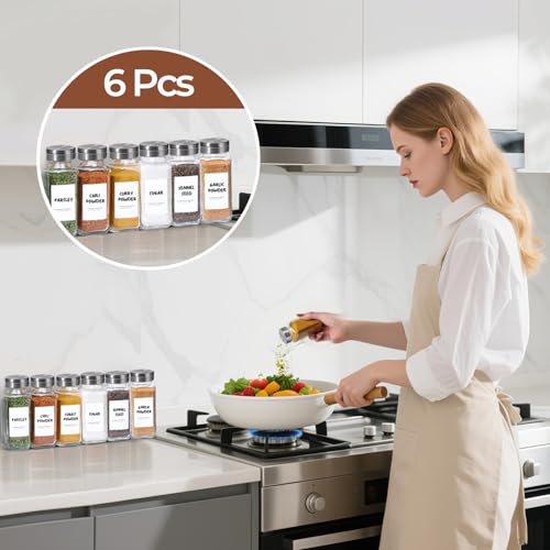 ComSaf Glass Spice Jars with Shaker Lids 8 oz 6 Pack Square - size: 8 fl oz x 6 - Shaker Lids