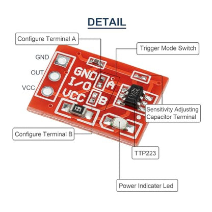 Gebildet 30PCS TTP223 Touch Button Module, Capacitive Switch Sensor with Self-Lock & Momentary Modes, High/Low Level Output (2.5V-5.5V, 15x11mm) - style: TTP223