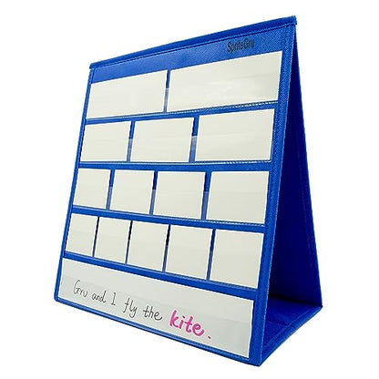 Blue Tabletop Desktop Pocket Chart with Bonus 20X Dry Erase Cards. Double Sided and Self-Standing (13” X 12”) - color: Bule, size: Blank Cards