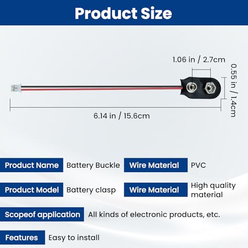 2Pcs 9V Battery Snap to 2-Pin PH2.0 Connector Cable