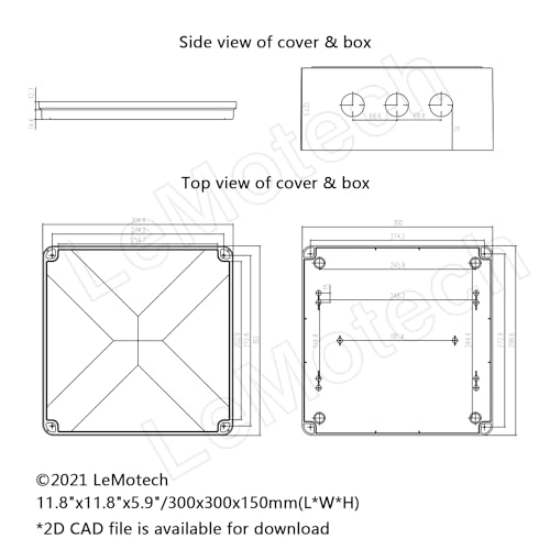 LeMotech Junction Box, ABS Plastic IP65 Waterproof and Dustproof, Universal Electrical Enclosure, Outdoor and Indoor Project Box 11.8X 11.8X 5.9 inch (300 x 300 x 150 mm) - size: 11.8" x 11.8" x 5.9" (1pc)