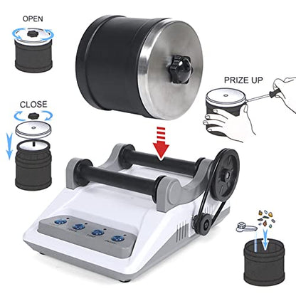Rock Tumbler Kit - Turn Rough Rocks into Beautiful Gems with 7-Day Timer, Includes 2 Belts, Bag of Rough Stones, 4 Stages of Grits: Coarse, Fine, Polishing, Final Polishing