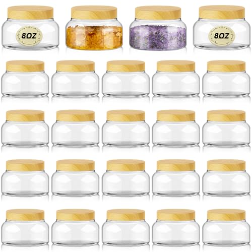 24 Pack Plastic Cosmetic Jars with Lids Label, 8 oz, Clear,Light Beech - color: Clear,Light Beech, size: 8 oz