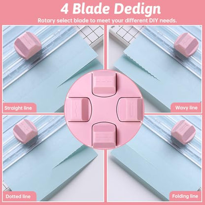 Paper Cutter,4-in-1 Paper Trimmer,Photo Cutter,Multi-Function Scrapbooking Tool with Dial Blades of Straight,Wave,Perforated,Creasing for Cutting Paper,Coupons,Postcards,Card (Pink) - color: Pink