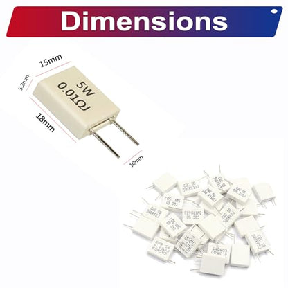 Cement Resistor 5W Assortment Kit, 5W 0.05Ω/0.1Ω/0.15Ω/0.2Ω/0.22Ω/0.25Ω/0.33Ω/0.47Ω/0.5Ω/1Ω Ohm 5W Ceramic Cement Resistor ±5% Tolerance Cement Resistors DIY Kit