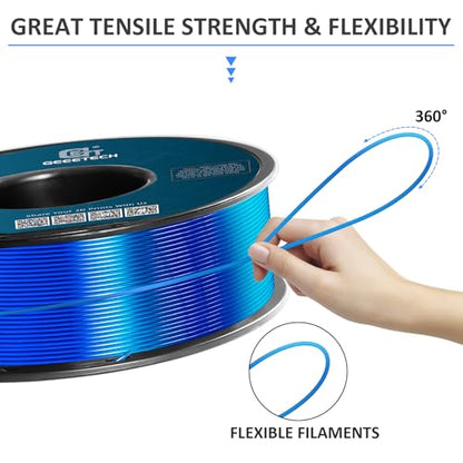 Geeetech TPU Filament 1.75mm, Shore 95A Flexible 3D Printer Filament with High Elasticity, 1KG (2.2lbs) Spool, Dimensional Accuracy ±0.03mm, Fits Most FDM Printers, Clear Blue - color: Tpu Clear Blue