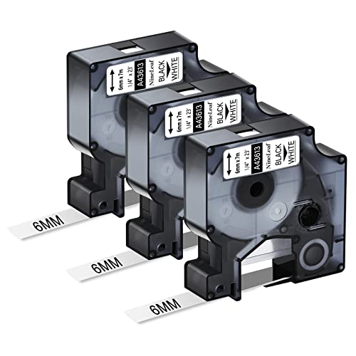NineLeaf 3 Pack Compatible for Dymo D1 43613 S0720780 Label Tape 6mm 1/4 Inch Black on White Refills Labeler for LabelManager 160 280 360D PNP LabelWriter 450 Duo ColorPop 3M Label Maker - color: Black on White, size: 6mm