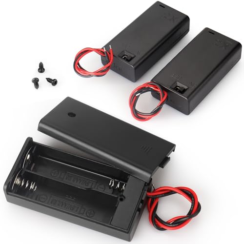 VWEICYY 3PCS 2 x 1.5V AA Battery Holder Enclosures with Wire Leads and On/Off Switch