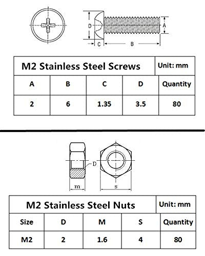 320pcs M2 Male-Female Brass Spacer Standoff&Stainless Steel Screw Nut Assortment Kit