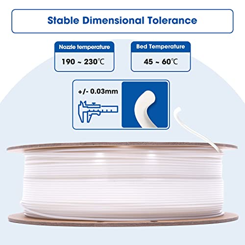 3DHoJor PLA Filament 1.75mm 3D Printing Filament PLA Lite 1kg Cardboard Spool (2.2lbs), Fit Most FDM 3D Printer,Dimensional Accuracy +/- 0.03 mm,Vacuum Packaging-Natural - color: Natural White