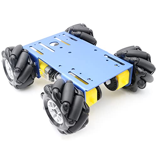 4WD Metal Smart Car Chassis, MC100 Remote Control Omnidirectional Wheel Robot Platform Car Kit with 60mm Mecanum Wheel & DC TT Motor for Arduino/Raspberry pi/Micobit, DIY Maker Learning (Blue) - color: Blue
