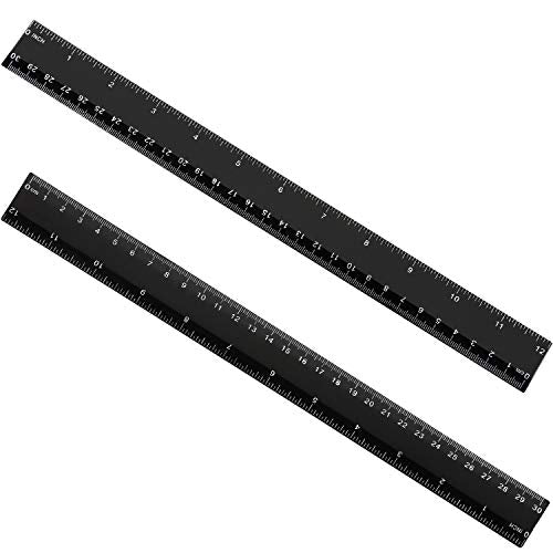 eBoot 2 Pieces Plastic Ruler Straight Ruler 12 Inch Black Plastic Rulers Measuring Tool for School, Home, or Office - color: Black, size: 12 Inch