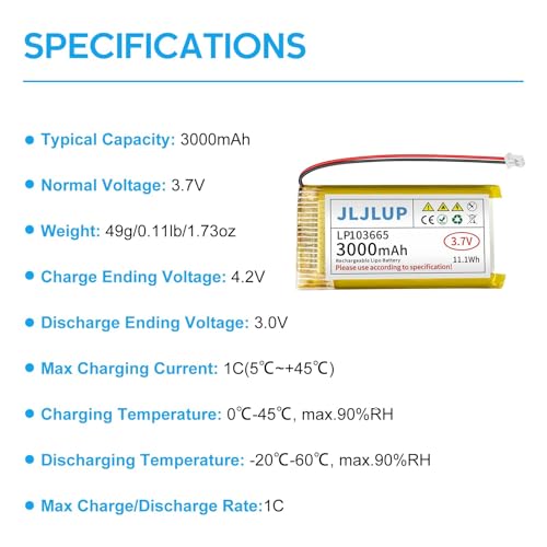 4pcs 3.7V 3000mAh Lithium Polymer Rechargeable Battery 1S 1C LiPo Battery with JST1.25mm Connector Integrated Protection Circuit for Arduino ESP32 Development Board for Speaker Wireless Device - size: 4