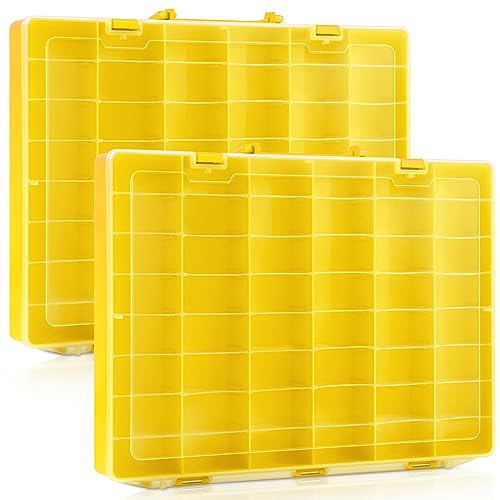 Juexica 2 Pcs 48 Grid Plastic Bead Storage Organizer Box, Yellow - color: Yellow
