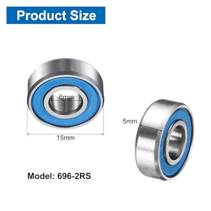 uxcell 8 Pcs 696-2RS Deep Groove Micro Bearing, 6x15x5mm Chrome Steel - size: 696-2RS
