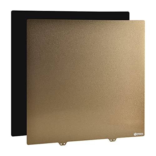 FYSETC Ender 5 Plus Bed Build Plate Spring Steel 377x370mm/14.84x14.56in Double-Sided Textured PEI Surface and Sticker Bottom with Adhesive Removable PEI Sheet Flex Steel Platform-Gold - size: Double-sides Textured PEI kit 377X370mm