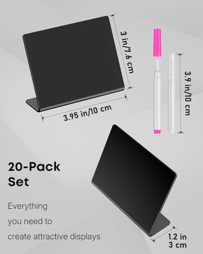 Uniclife 20 Pack Mini Acrylic Chalkboard Signs for Food, Small Chalkboard Signs with Chalk Markers, Reusable Glossy Food Signs Food Labels for Party Buffet Wedding, Blackboard Place Cards Table Signs - color: Glossy Acrylic L-20
