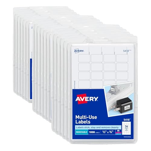 Avery Removable Labels, 1/2" x 3/4", White, 6 Count for 6,048 Total (45418) (Pack of 3) - size: 1/2 x 3/4 inches (Pack of 3)