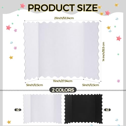 Mooliwe 4 Pack 21" x 14" Trifold Poster Board Scalloped, Black White - color: Black White, size: 21" X 14"