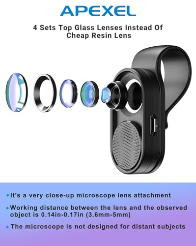 APEXEL 100x Phone Micro Lens with LED Light for Smartphone Macro & Microscope