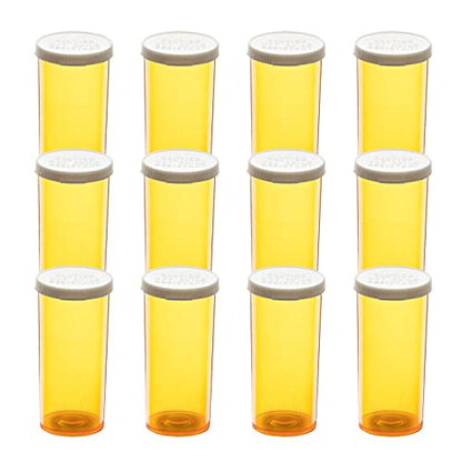 Medicine Bottles Snap Cap Prescription Vials, Easy Open Pill Organizers, Amber Empty with Plastic Caps (8 dram, 12pcs) - size: 8 dram